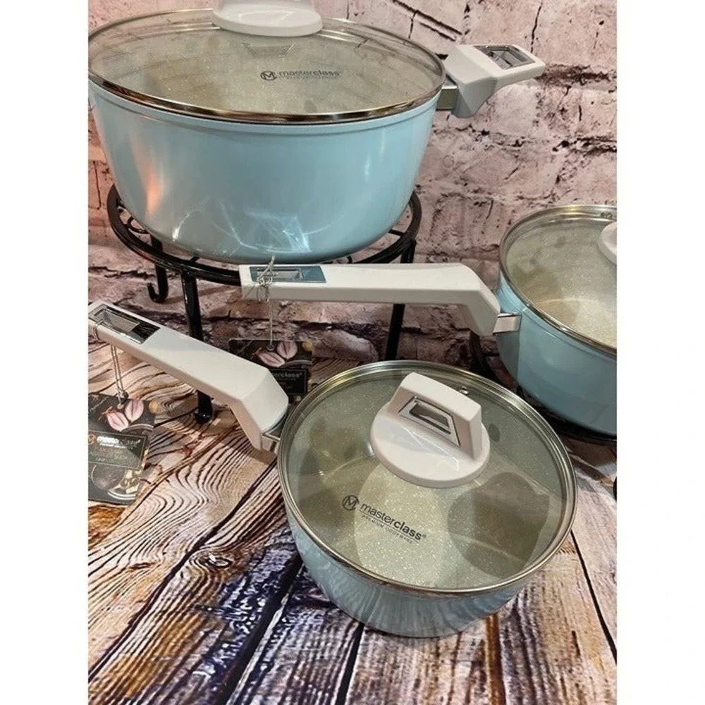Master Class 6 Pc. Cookware set With Vented‎ Lids Pale Blue New With Tags